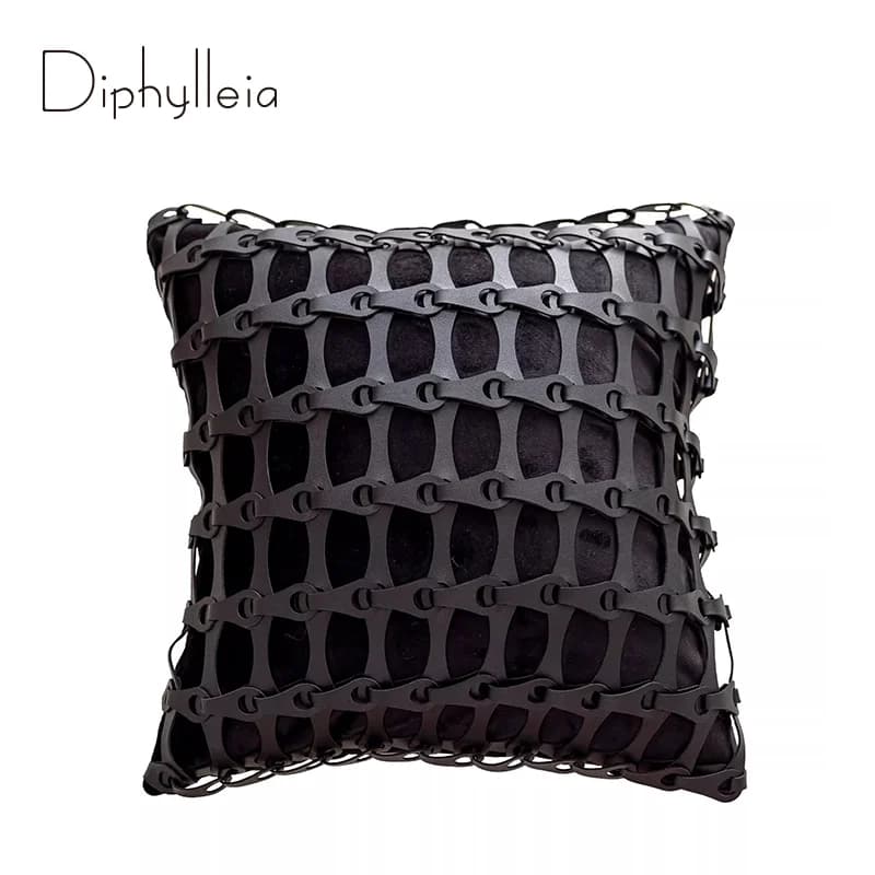 Diphylleia BV Style Inspired Chain Motif Leather Patchwork Cushion Cover Luxury Handmade Pillow Case For Bed Sofa Couch Armchair