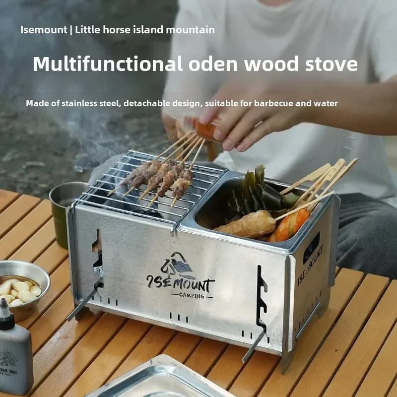 Stufa a carbone per legna da ardere ultra resistente all'aperto da campeggio Forno per barbecue rimovibile portatile multifunzionale in acciaio inossidabile