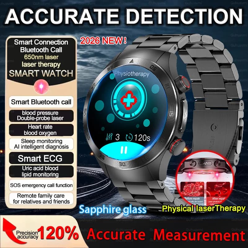 New Smartwatch 2026 with Sapphire Glass, Health Monitoring, Laser Therapy, Accurate Measuring of Blood Fats and Urico Acid, ECG+PPG, for Men and Women