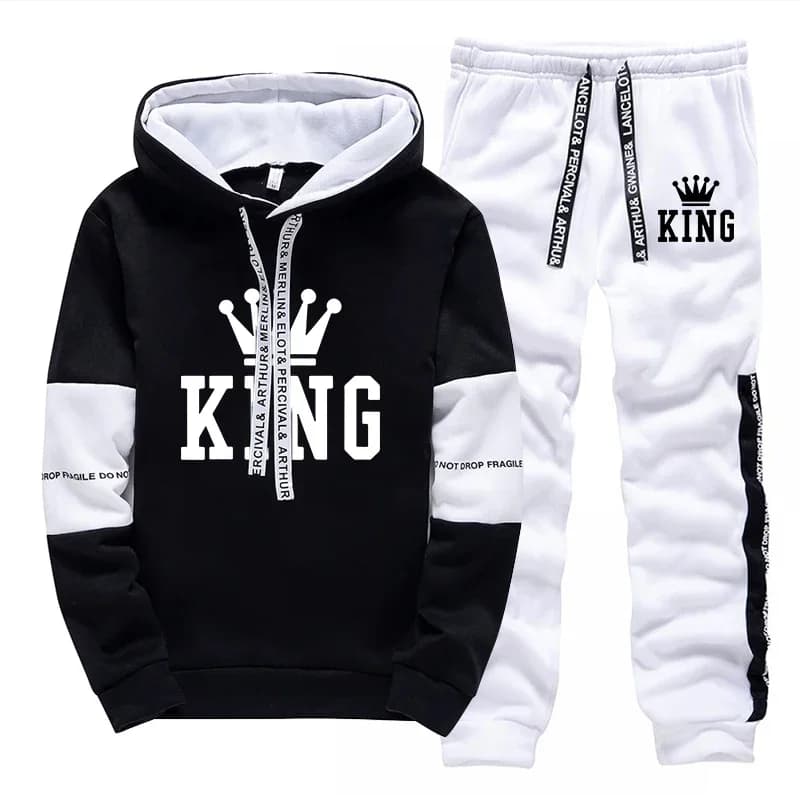 King Printing Tracksuit for Man Casual Hooded Sweatshirt Outdoors Sports Jogging Men's Clothing Daily Street Single Hoodie Pants