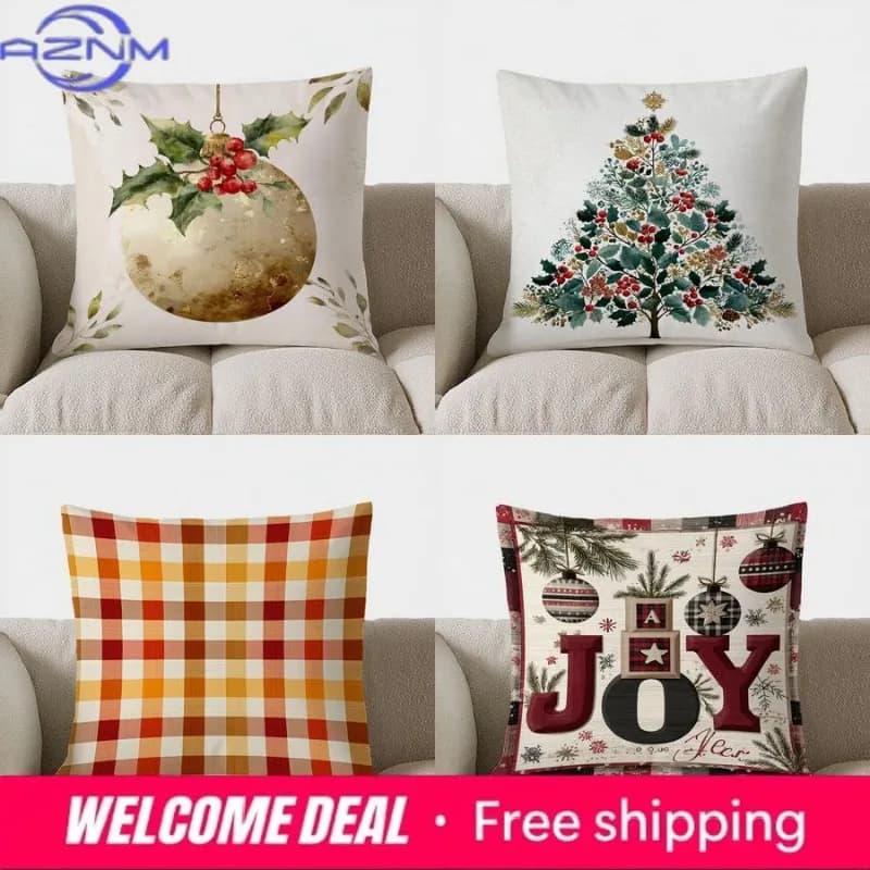 Home Decor Christmas Holly Ball Decorative Throw Pillow Pattern Cushion Cover Suitable For Sofa Bedroom Car Pillow Cover