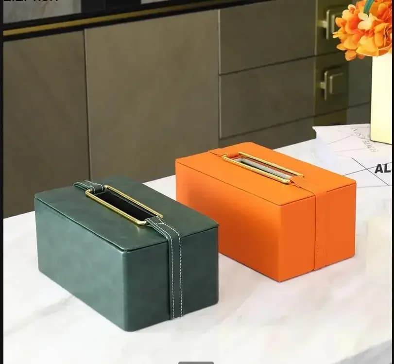 Leather Metal Handkerchief Box Square Rectangular Handkerchief Box Decor Paper Roll Towel Door Decorative Ornaments for Bird Deer