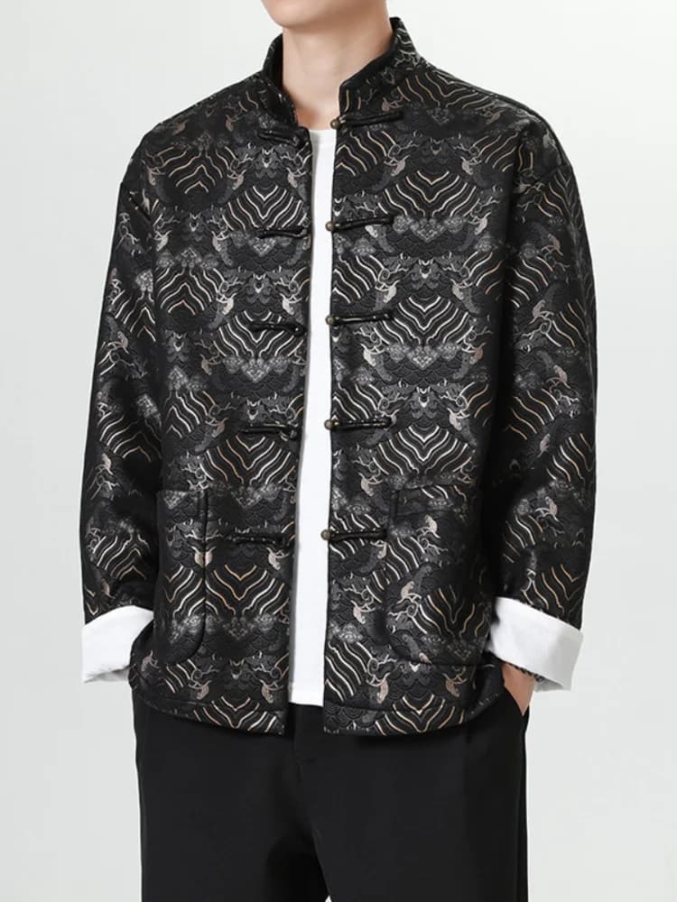 Gold Printing New Chinese Style Tang Suit Men's Retro Button Hanfu Spring Autumn Middle Aged And Elderly Father's Coat Jacket
