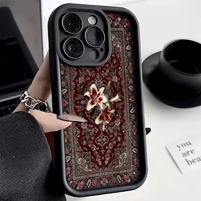 Red Carpet Lily Persian Pattern Phone Case For iPhone 17 16 Pro Max 11 13 12 14 15 8 7 Plus XS XR X 16E 17E Shockproof TPU Cover