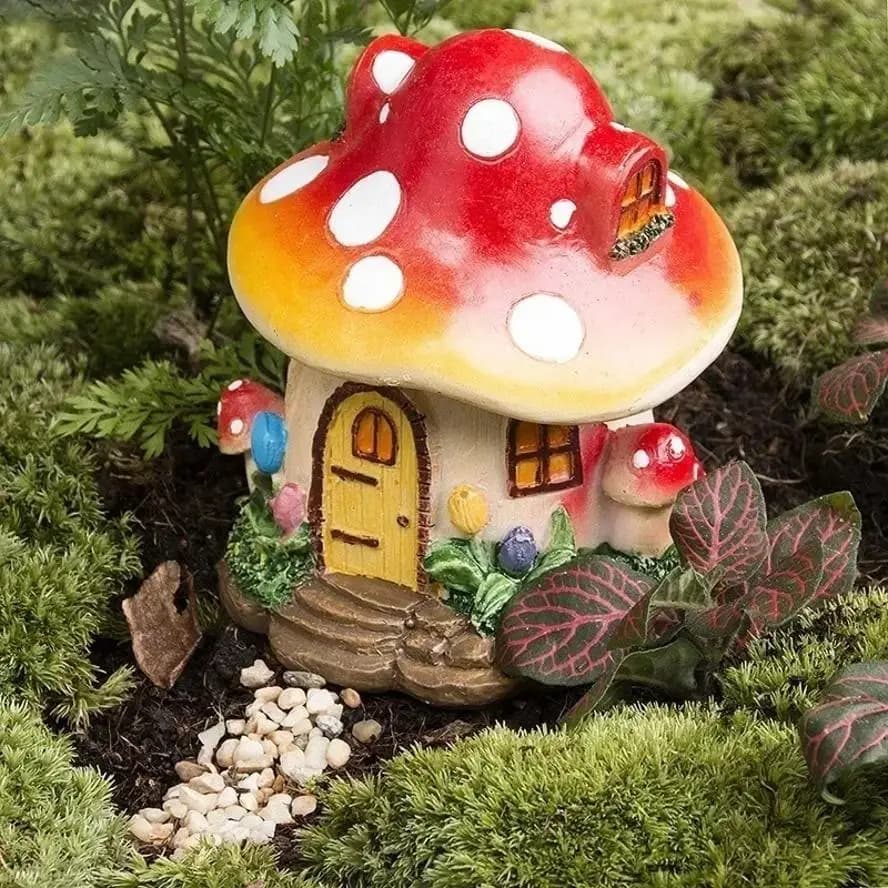 Carino 8.5cm * 10cm casa dei funghi in miniatura resina fata giardino fiore in vaso artigianato decorazione della casa ornamenti