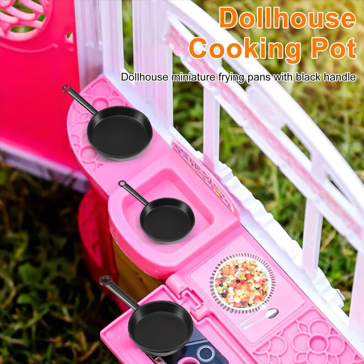 ABST 1/12 Scale 3pcs Dollhouse Miniature Metal Frying Pans Cooking Pot Cookware Kitchen Accessory Black