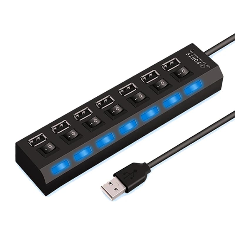 7 port USB Hub, multiple USB splitter, power adapter, multiple expander with on/off switch for PC, laptop, MacBook accessories