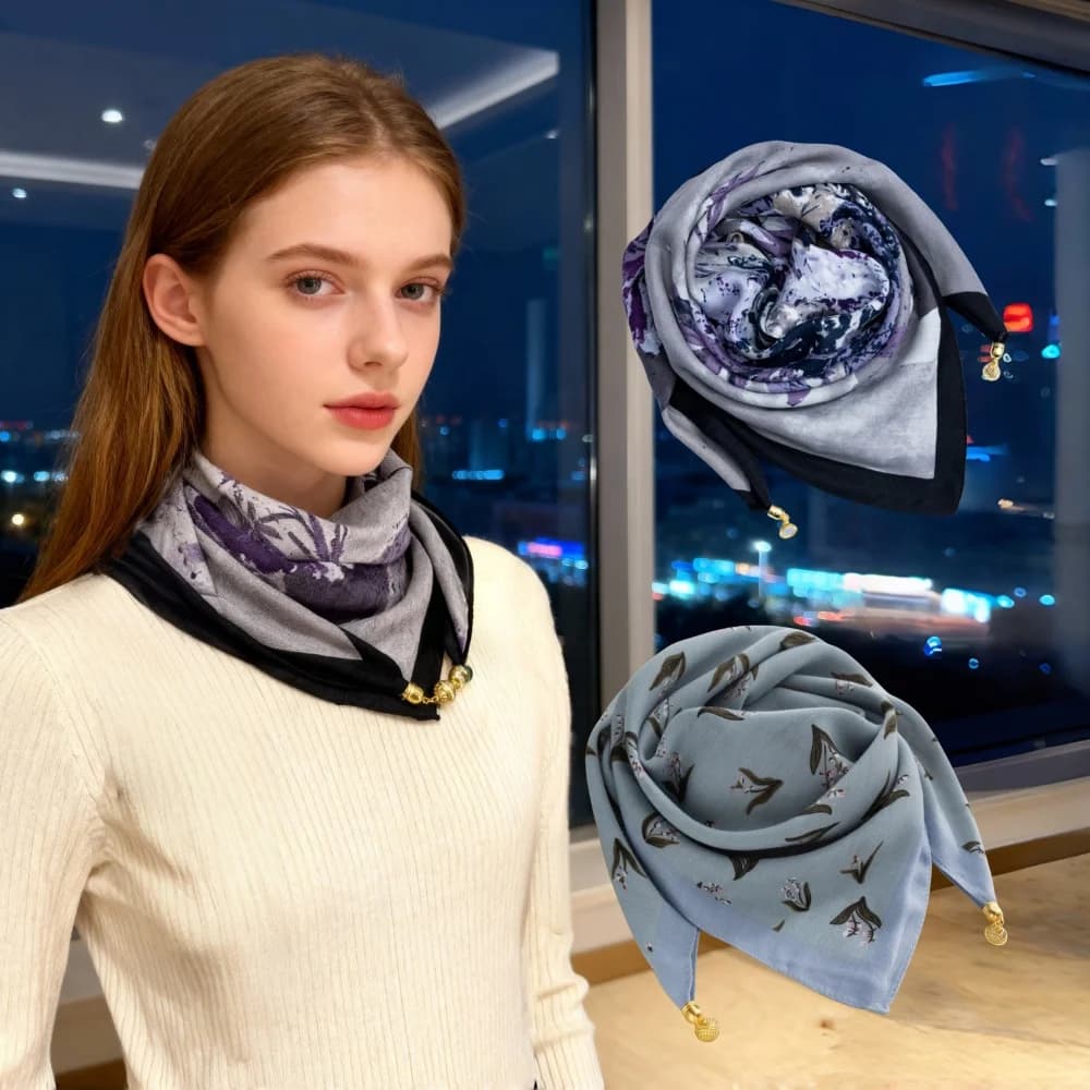 Foulard Quadrato Magnetico in Cotone 70x70cm, Sciarpa Morbida Floreale alla Moda per Ragazze e Donne, Sciarpa da Collo, Sciarpa per Capelli, Hijab, Sciarpa Avvolgente