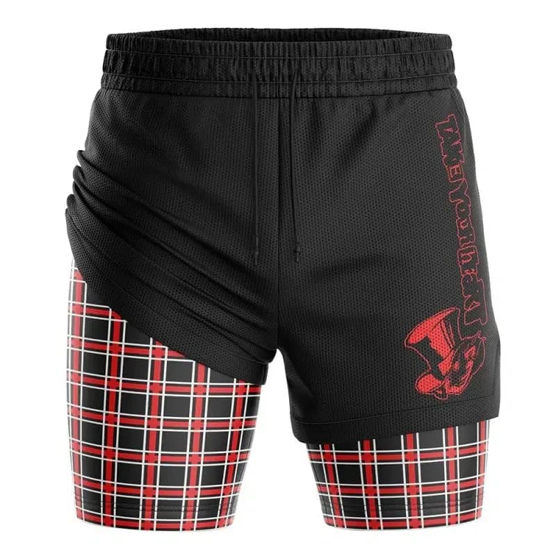 Pantaloncini da uomo 2026 a doppio strato in rete ad asciugatura rapida, set finto due pezzi, merchandising anime