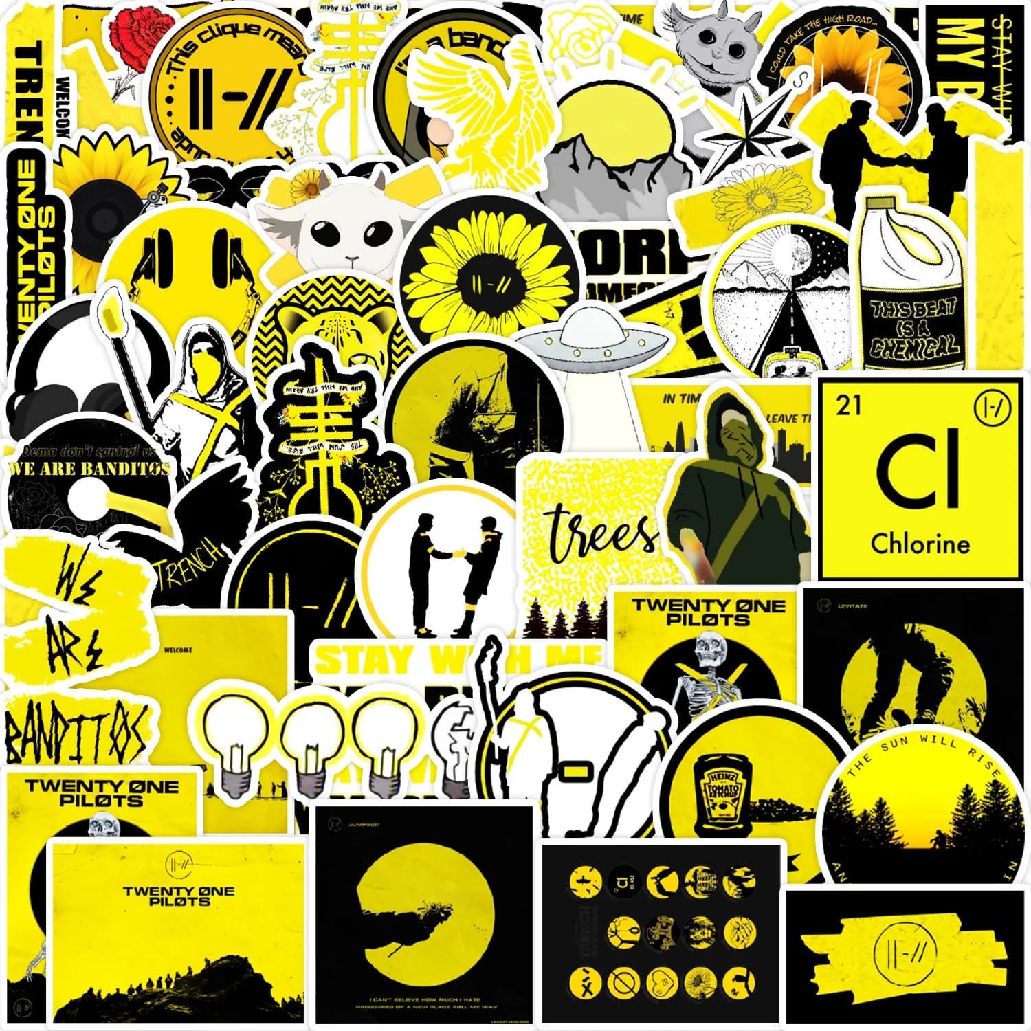 50 pezzi di adesivi Twenty One Pilots adesivi fai da te scrapbooking telefono bagagli skateboard decalcomanie decorative impermeabili