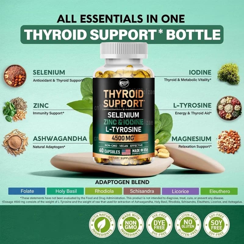 Female Thyroid Supplement -20 in 1 Antioxidant and Immune Support - Vegetarian, Non GMO -60 Capsules