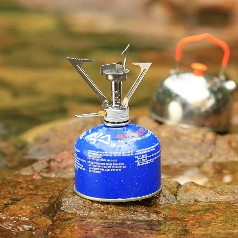 BRS-1 Fornello a gas da campeggio esterno Mini bruciatore da campeggio portatile Fornello a gas pieghevole ad alta potenza con piezoelettrico per escursionismo Picnic