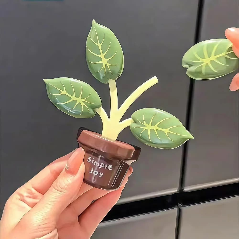 Green Plant Leaf Magnetic Sealing Clip, Household Food and Snack Preservation Sealing Clip, Creative Potted Plant Fridge Magnet, Moisture-Proof Sealing Clip, Creative Potted Plant Leaf Magnetic Sealing Clip, Food Bag S
