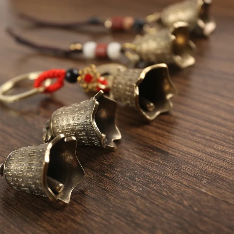 Dragon Head Bell Wind Chime Ornament Brass Keychain Auspicious Heart Sutra Bag Accessory Pure Brass Gift Pendant
