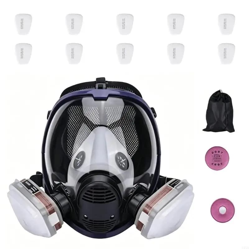 Full Face Protective Mask With Filter Box And Cotton Suitable For Industrial Safety And Dust Prevention Long Wear Comfor