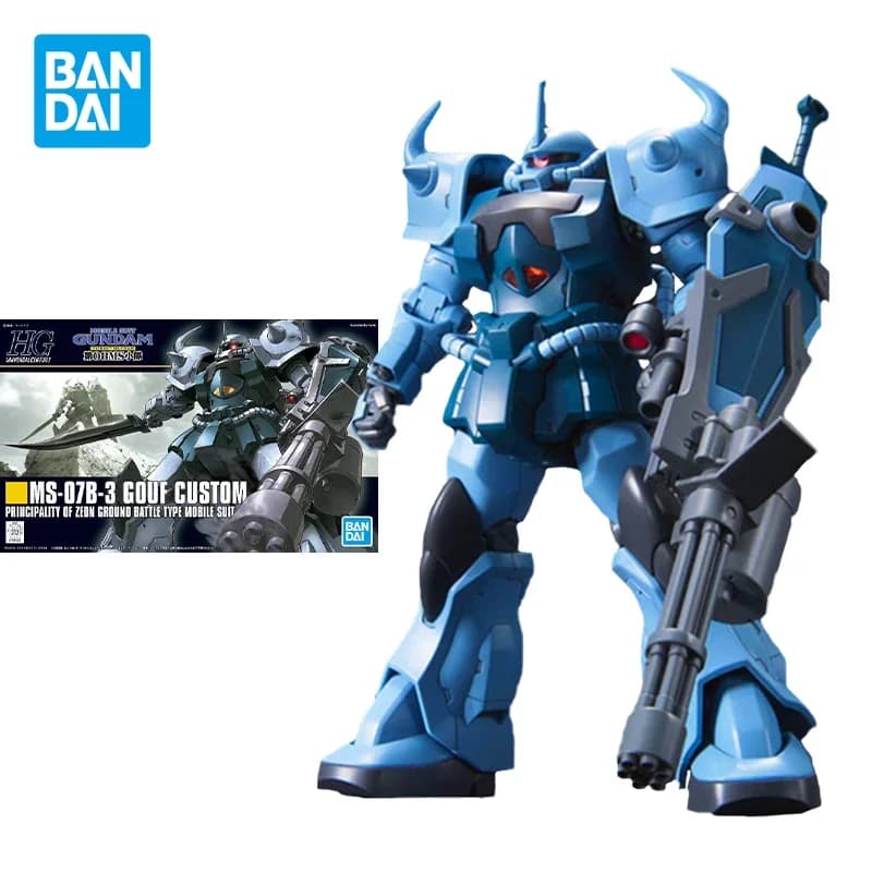 Bandai Original Gundam Model Kit Anime Figure HGUC 1/144 MS-07B-3 GOUF CUSTOM Action Figures giocattoli da collezione regali per bambini