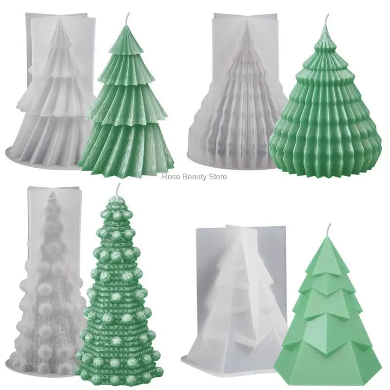 Christmas Tree Silicone Candle Mold 3D Diagonal Striped Plant Soap Resin Plaster Mould Chocolate Making Party wedding Decor Gift