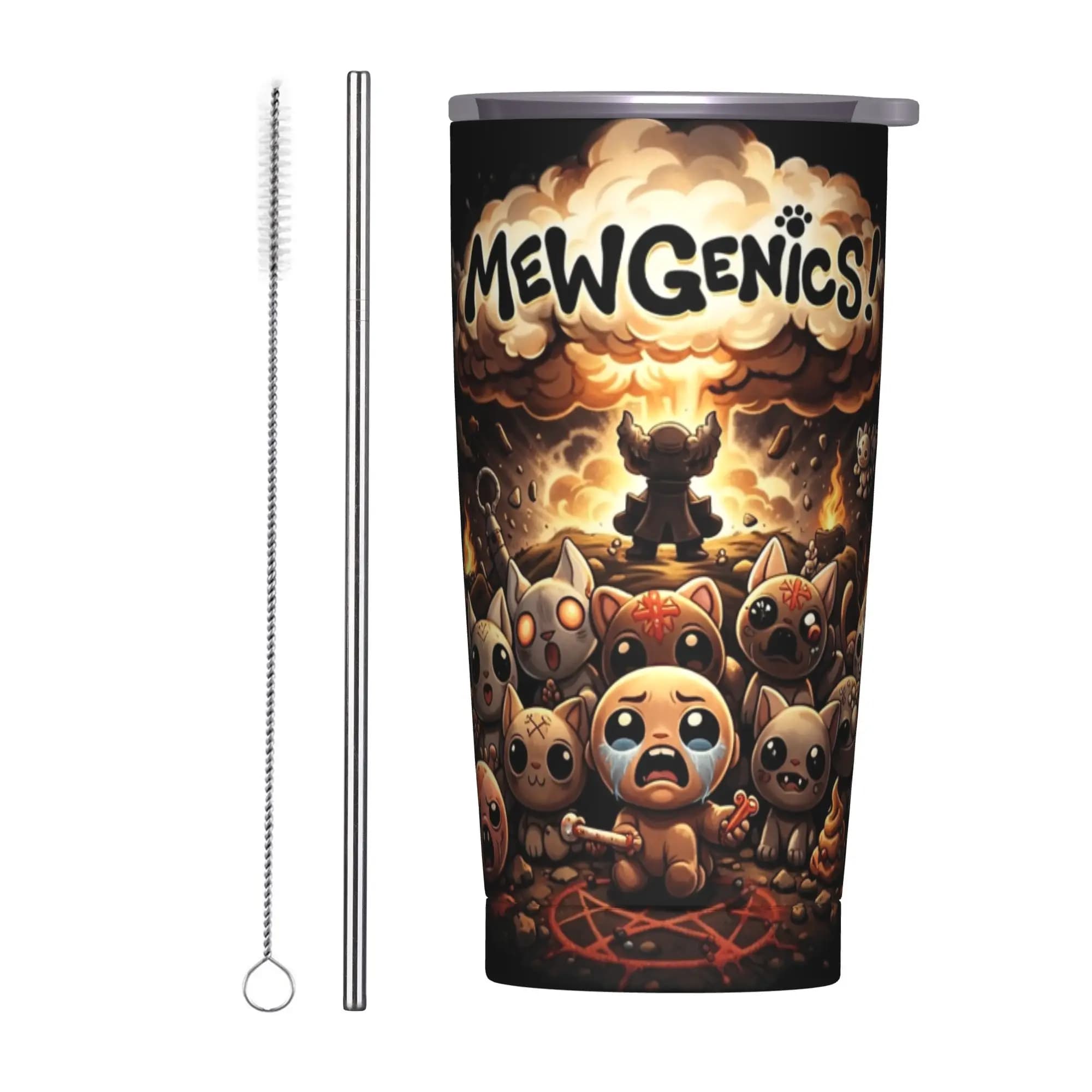 Tazza Termica Isolata Sottovuoto Mewgenics Cat Game con Coperchio e Cannuccia, Borraccia per Auto