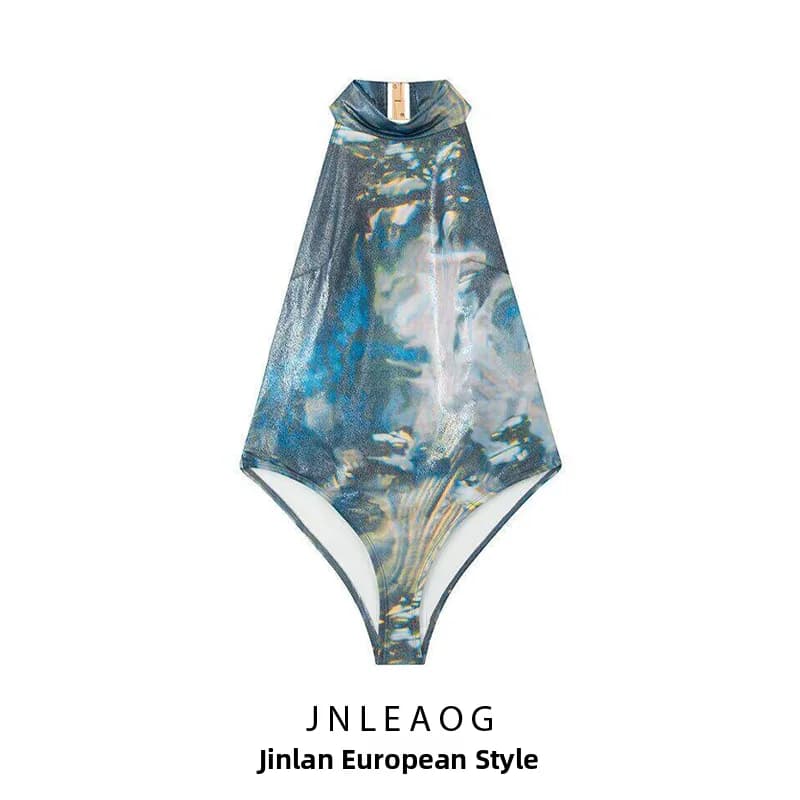 JNLEAOG Summer New Fashionable High Collar Swimsuit Elegant Patterned Women's Clothing Straight Cut mid Waist Shorts