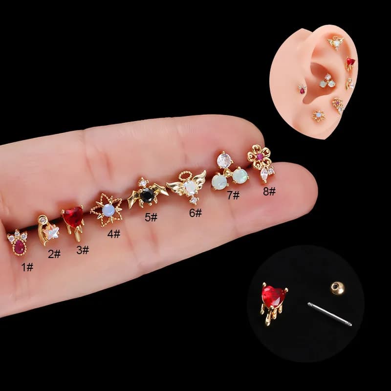 20G Floral CZ Cartilage Stud Earrings, Hypoallergenic Surgical Steel Helix Tragus Stackable Piercing Jewelry for Sensitive Ears