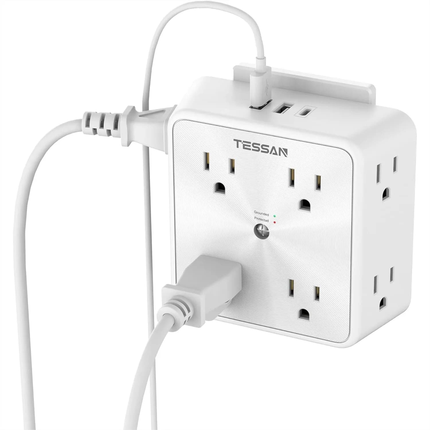 Protezione da sovratensioni con 8 prese, Multipresa TESSAN con 3 USB (1 USB C), Caricatore da parete da 1700J per la casa