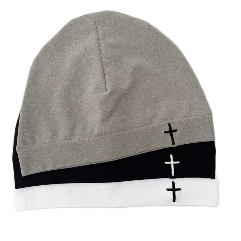 Cross Embroidered Soft Slouchy Beanie Lightweight Stretch Knit Skull Cap Casual Daily Wear Hat for Men Women