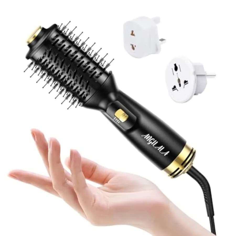 Spazzola Asciugacapelli Mini a Doppio Voltaggio 100~250V con Adattatore Spina Europea per Viaggi Internazionali, Essenziali per Viaggi in Europa per Donne