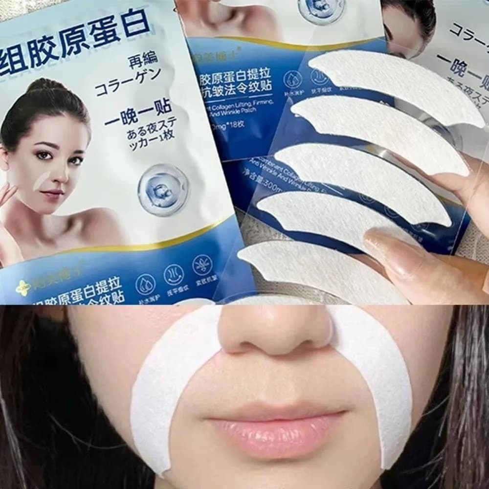 Patch Multifunzionali al Collagene per Pieghe Nasolabiali, Maschera Viso Rassodante e Antirughe per Uso Notturno