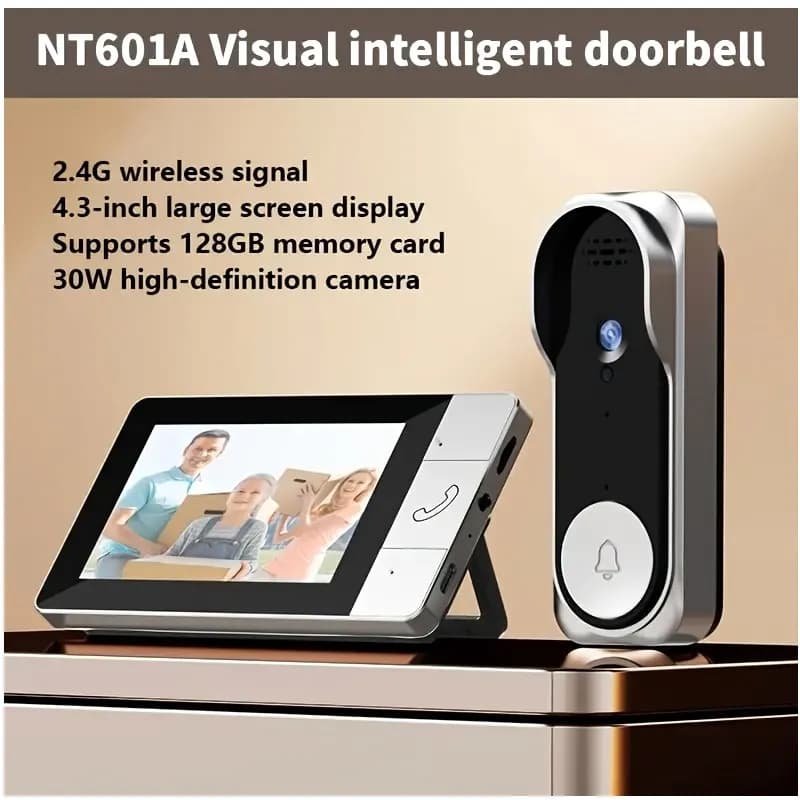 Smart Video Doorbell with 4.3" HD Screen • No WiFi Required • Night Vision & Two-Way Audio • Auto Photo Capture • Long-Lasting B