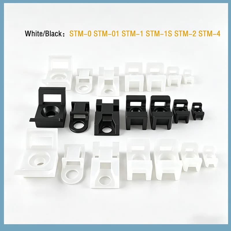 30Pcs STM Series Black/White Saddle-Shaped Cable Tie Mounts, Nylon Cable Ties, Suction Cup Cable Organizer Clips