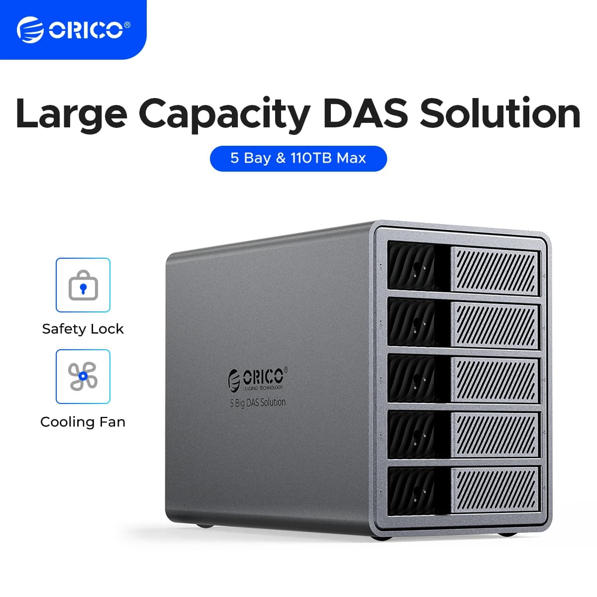 ORICO 3.5 "USB3.0 5Gbps HDD Docking Station in alluminio con ventola di raffreddamento di potenza da 150W per la serie personale 5Bay DAS Solution (Standard)