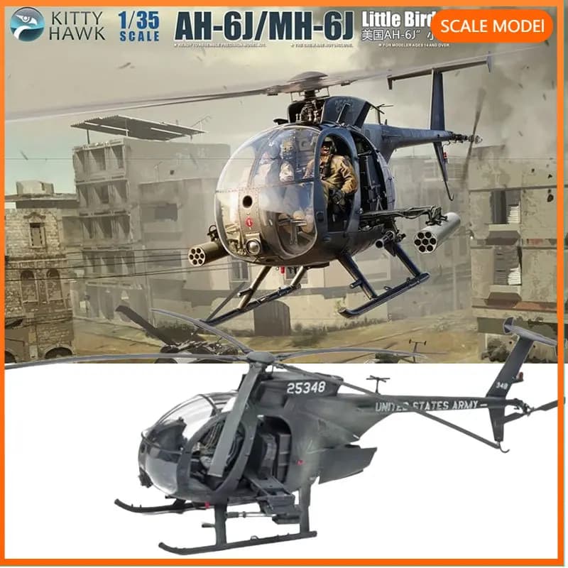Kitty Hawk 1/35 KH50003 Kit di modellismo di un elicottero americano AH-6 J/MH-6J Little Bird, per giocattoli di compleanno