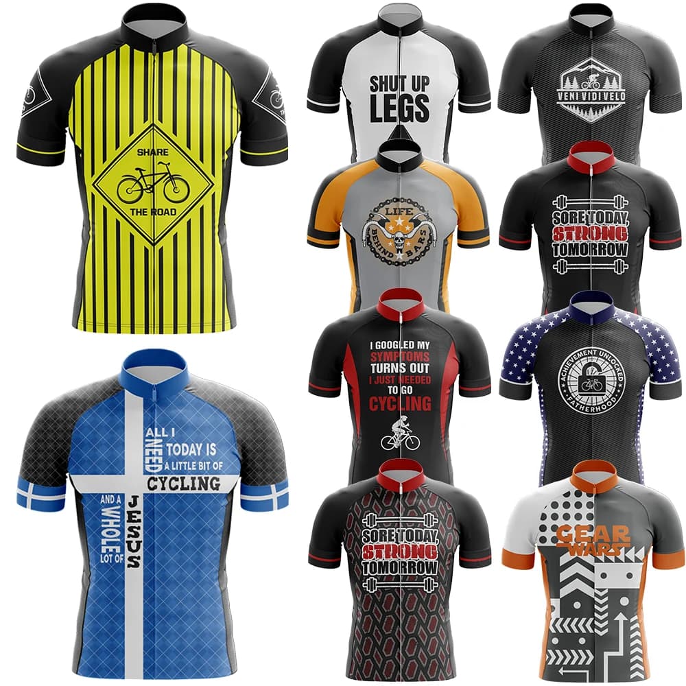 Men's Pro Team cycling jersey, breathable short sleeve, shorts with straps, durable 20D gel bearing, mountain bike clothing, new, V5