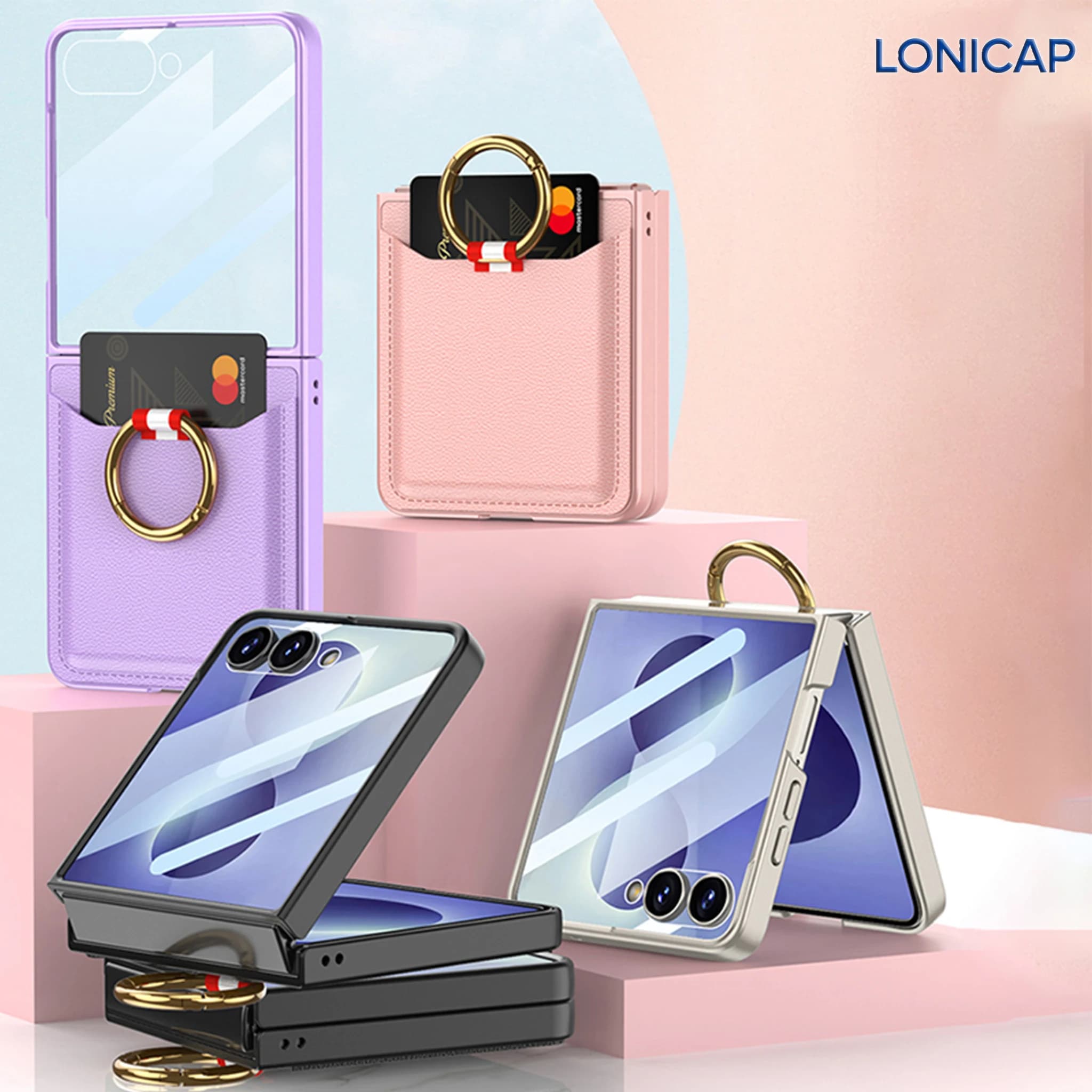 Phone Cases For Samsung Galaxy Z Flip 8 Faux Leather Wallet Card Holder Ring Stand Built-in Cover Screen Guard Luxury Shockproof