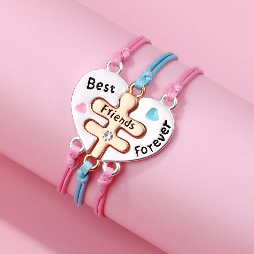 A Girl 3Pcs/set Heart-shaped Jigsaw Puzzle Best Friend Bracelet for Girls BFF Friendship Jewelry Gift