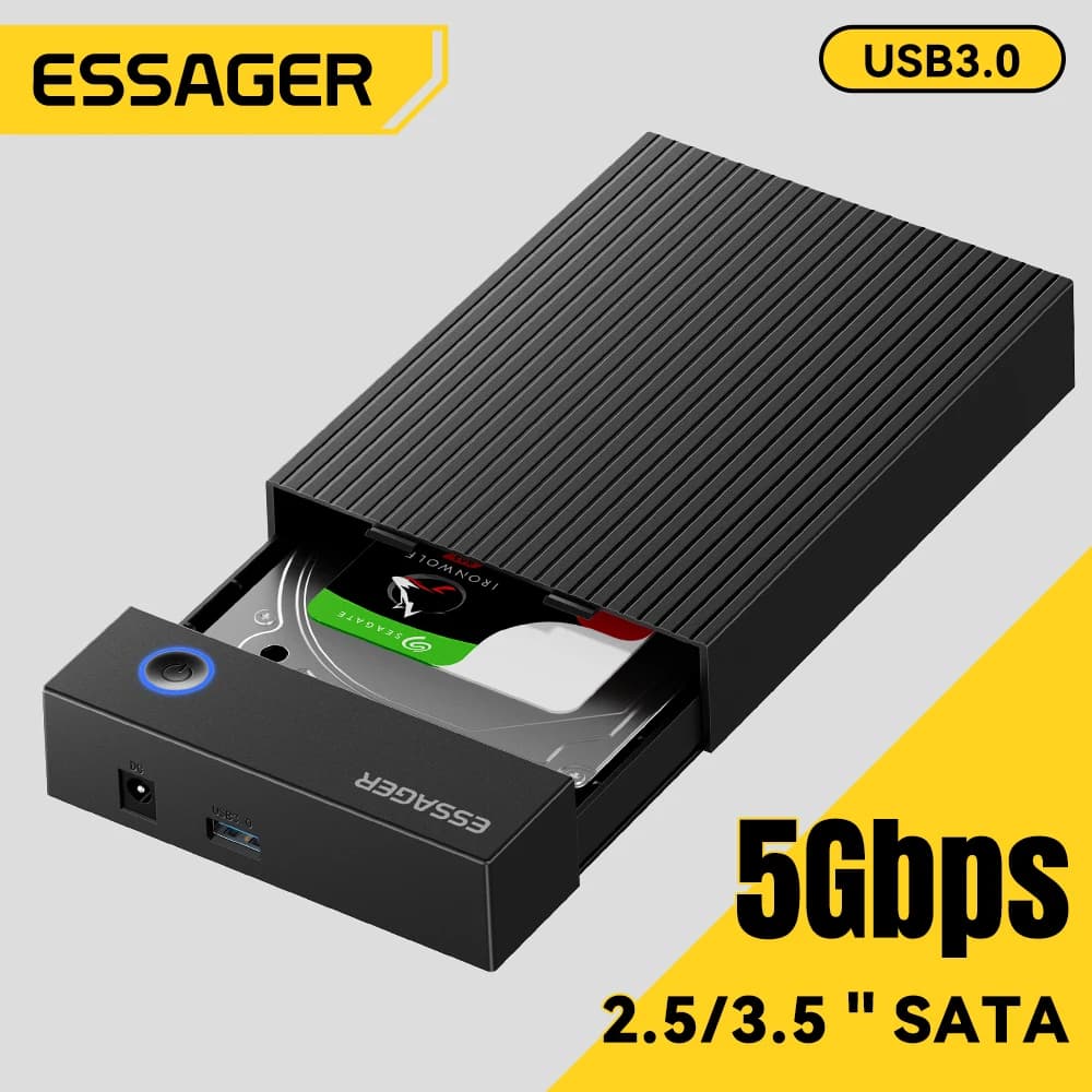Custodia SSD per HDD SATA da 3,5 pollici Essager Custodia esterna USB 3.0 da 5 Gbps per dischi rigidi da 2,5 e 3,5 pollici Custodia esterna senza attrezzi