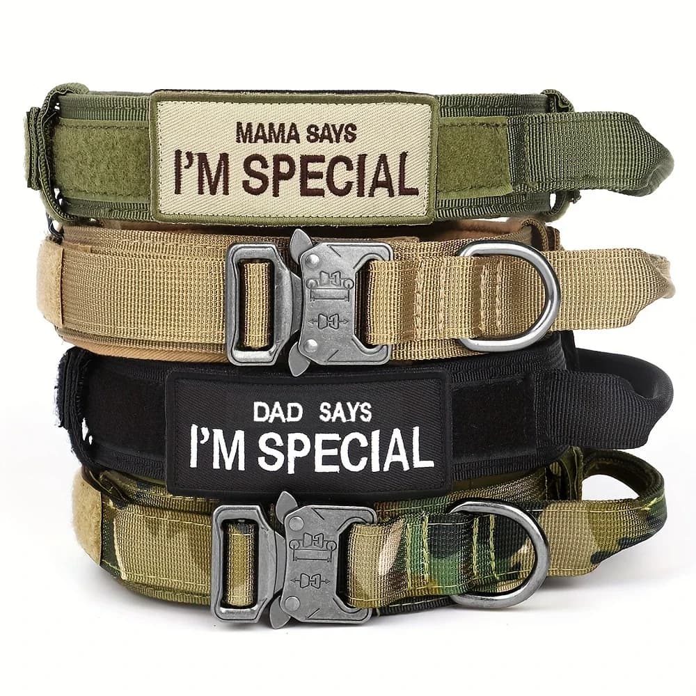 Collari per cani tattici resistenti con manico Collare militare con toppa per addestramento all'aperto e passeggiate per cani di taglia media e grande