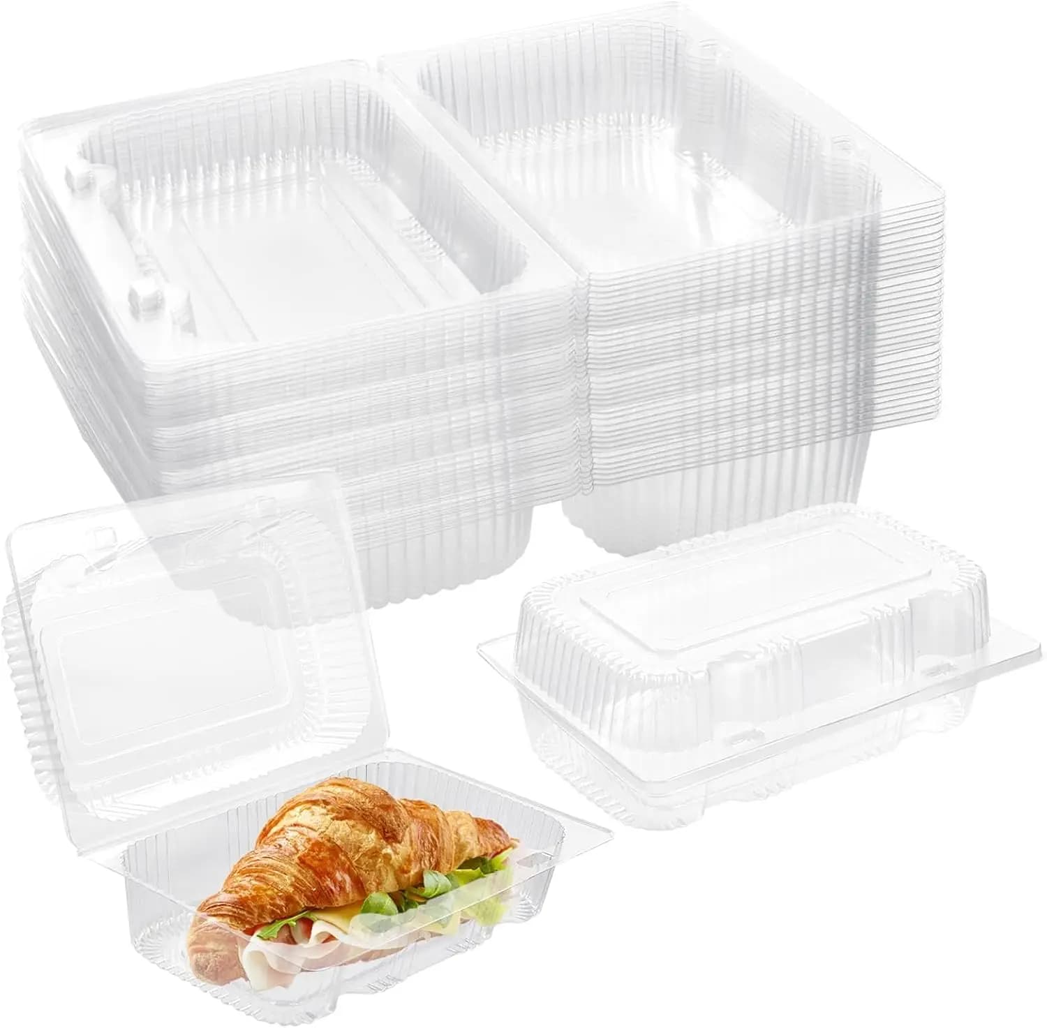 50 Transparent Plastic Disposable Food Containers - Impilable Rectangular Boxes Reinforced for Takeover, Restaurants, Catering and Domestic Use