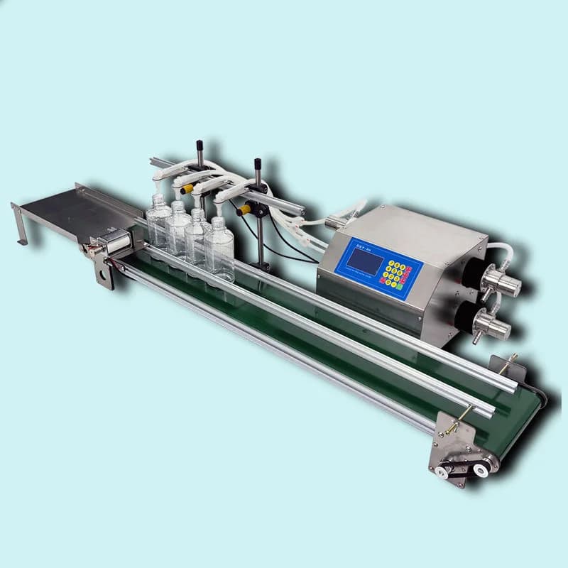 Automatic Filling Machine for Liquids Small to 4 Heads with Conveyor Tape Accurate Filling Spray Design for Beverage Cosmetics Efficiency