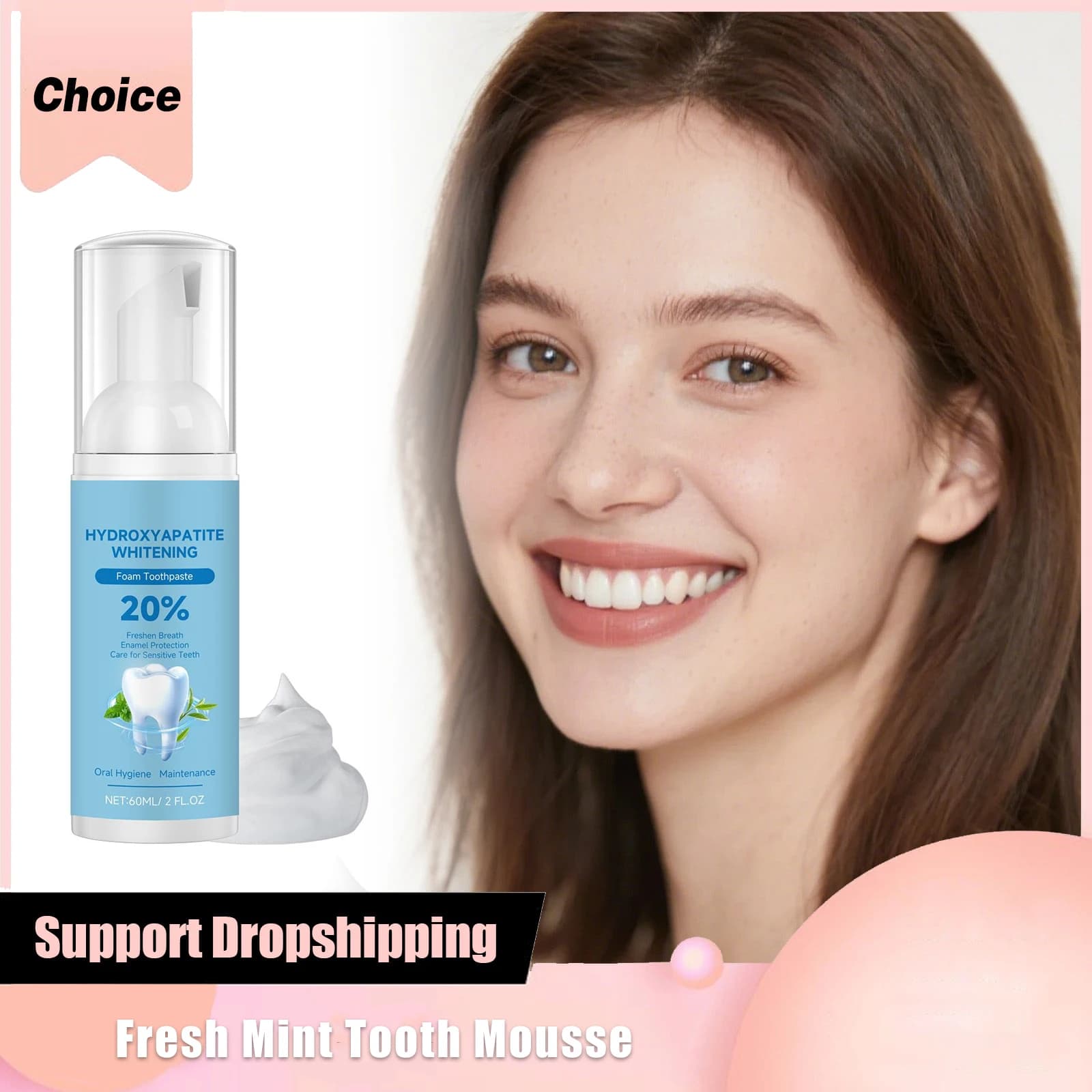 Dentifricio in whitening foam Oral cleaning Protects the gums Prevents tooth decay Remove yellow spots Illuminate fresh mint teeth mousse