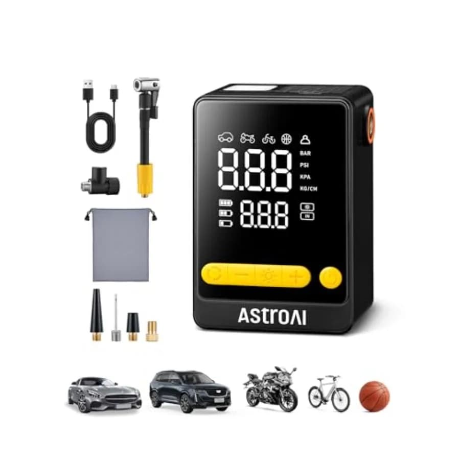 Mini Compressore d'Aria Portatile L10, Gonfiatore per Pneumatici 150PSI con Manometro, Pompa per Biciclette con Luce LED