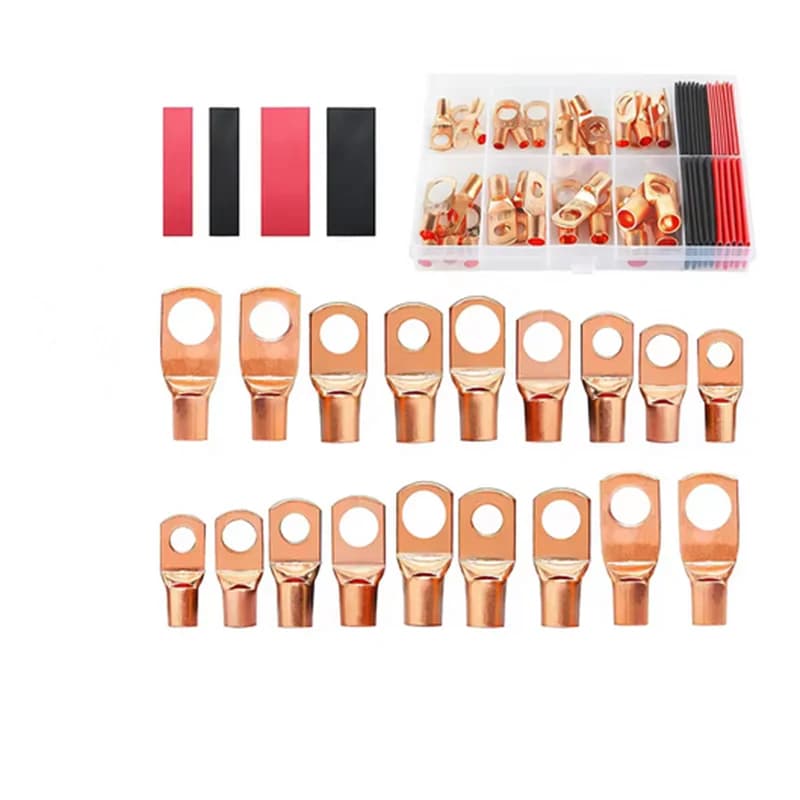 Kit 100 Connettori Terminali in Rame, Capicorda ad Anello AWG 4 6 8 10 12 con Guaina Termorestringente, 50 Capicorda per Cavi Batteria, con 50 Guaine Termorestringenti