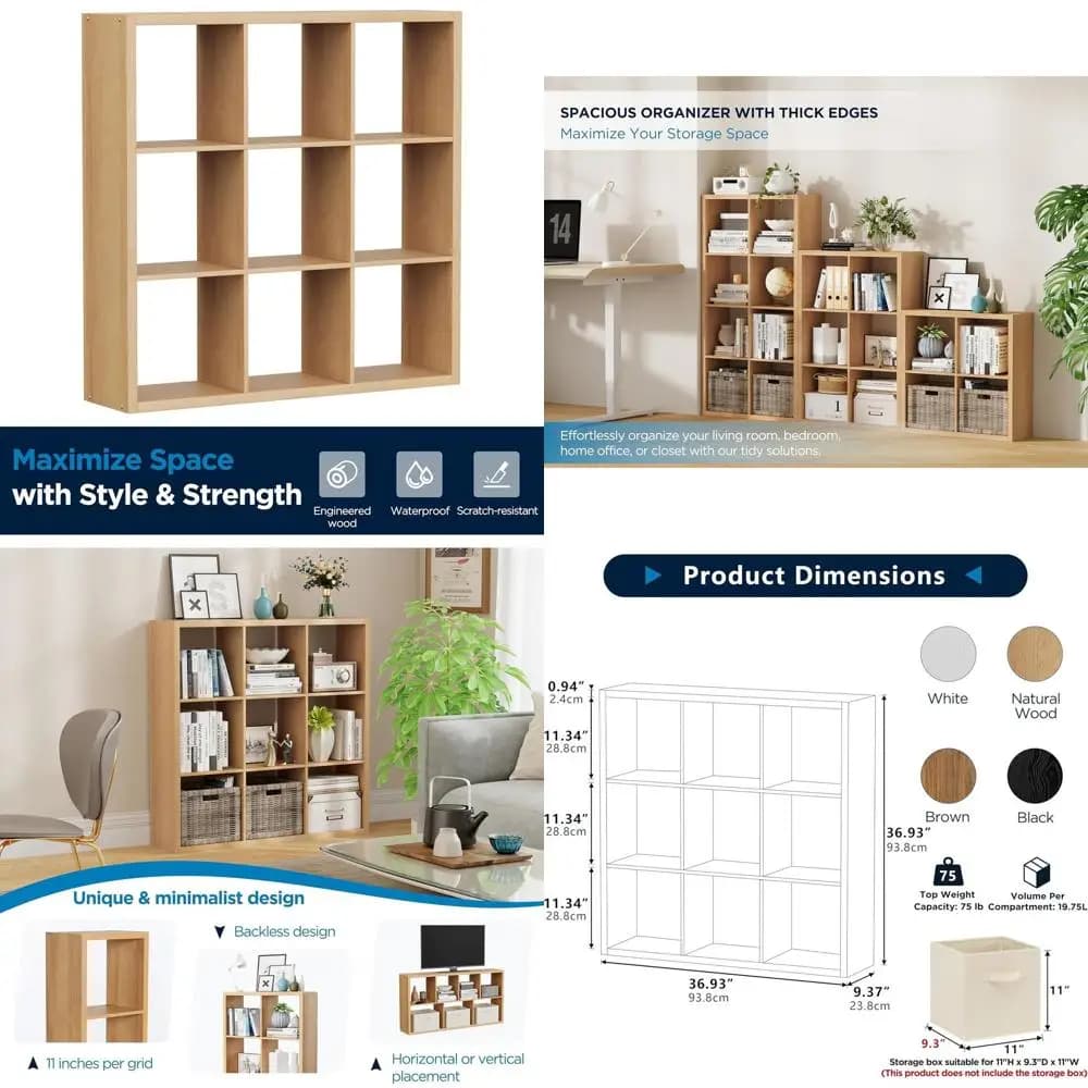 Wooden organizer with reinforced shelves, 93.2 cm (L) x 23.8 cm (P) x 93.2 cm (A), ideal for living room, bedroom or house