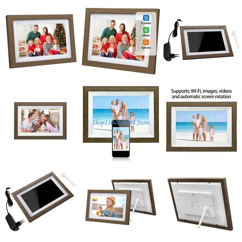Cornice digitale da 10,1 pollici con finitura in legno Y2GD con connessione WiFi che supporta visualizzazione video e foto da