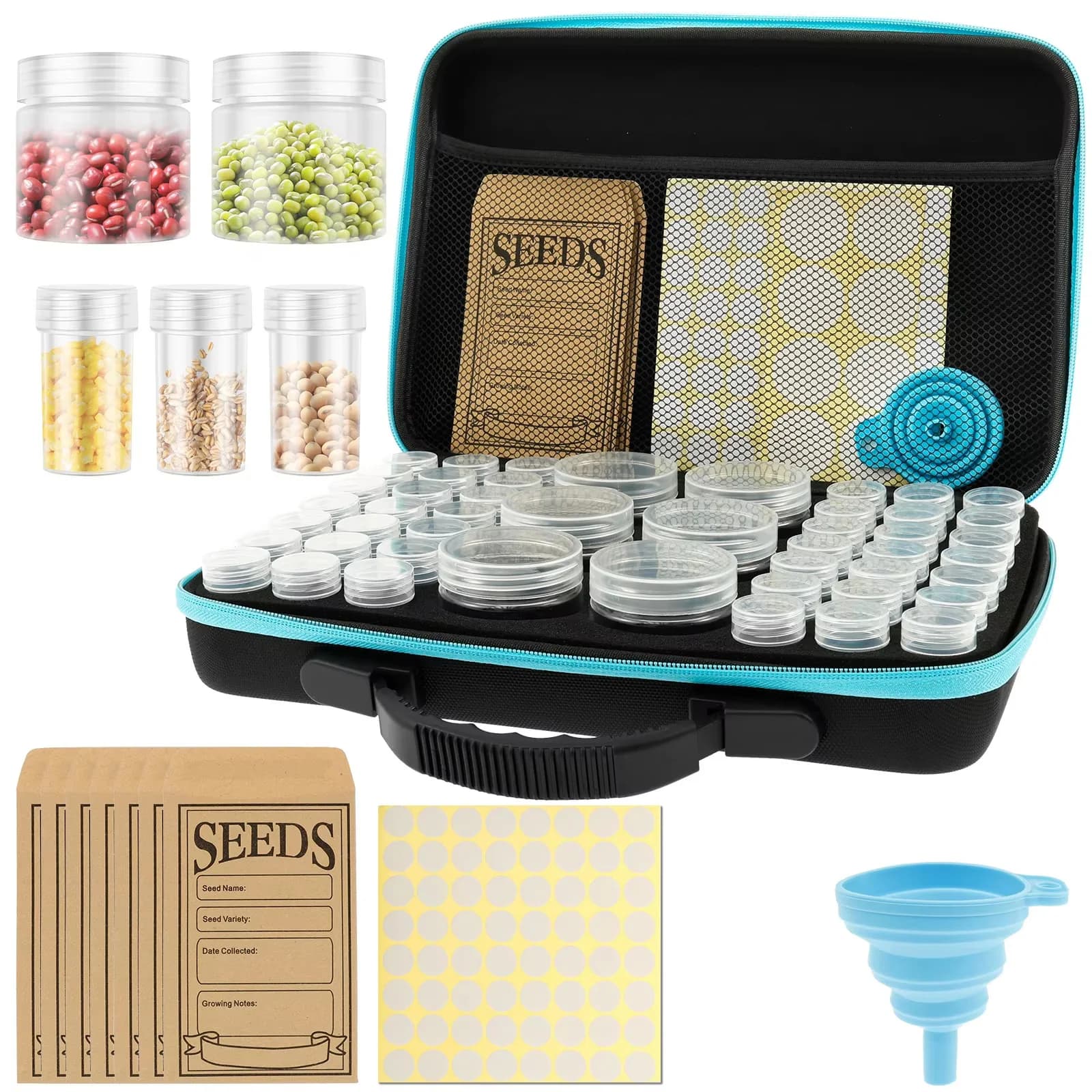 48 Slots Seed Storage Container with Bag Bottle Sticker Funnel Portable Garden Vegetable Flower Seed Storage Box Multifunctional
