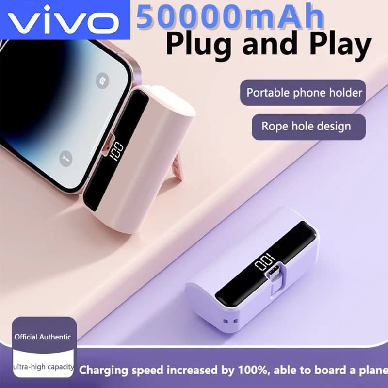 VIVO Power Bank Portable Capsula 50000mAh, Large Capacity External Battery with Super Fast Charging for iPhone Samsung Huawei