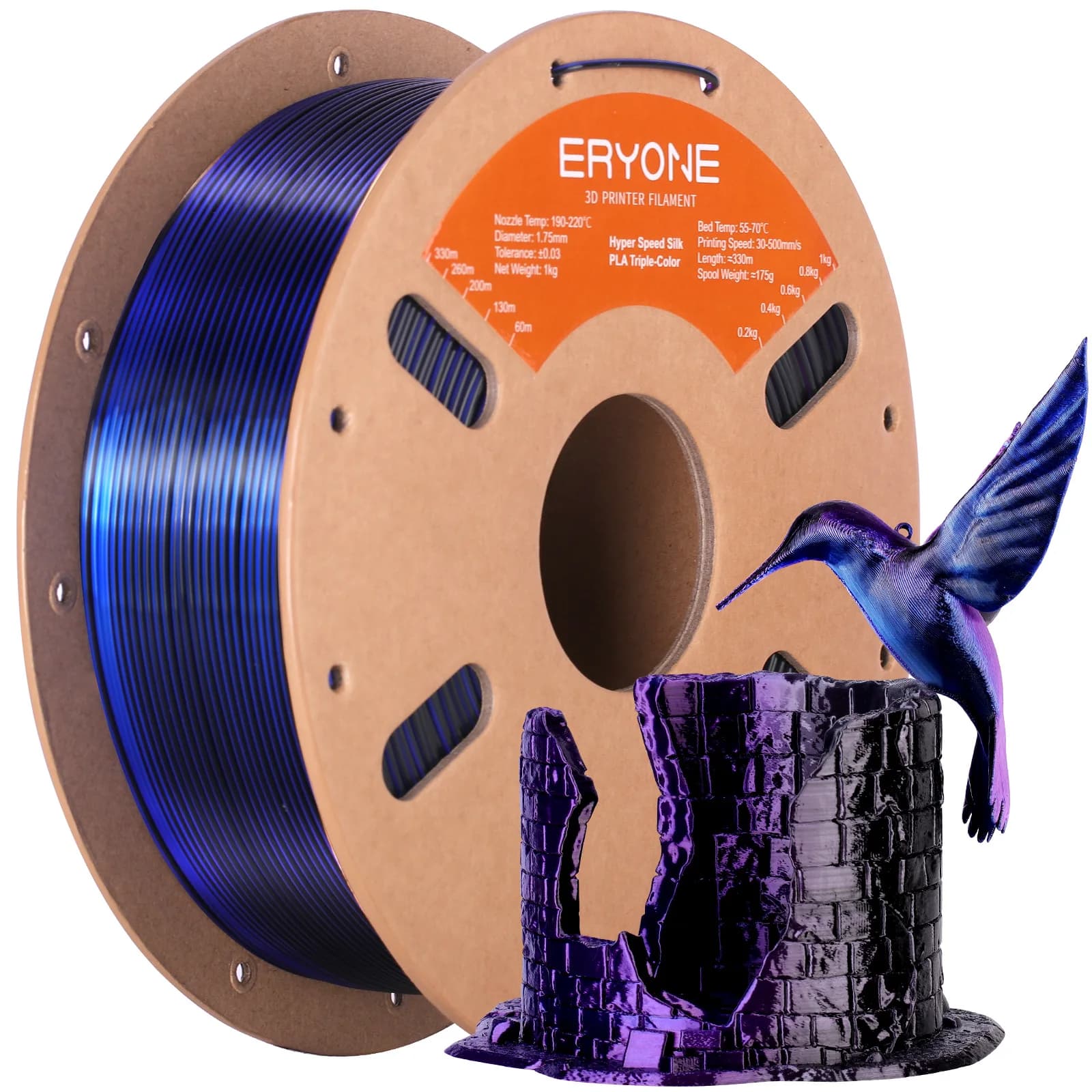 ERYONE High Speed Filament Silk Filament PLA triple color Fast Filament for 3D printing PLA, 30-500 mm/s 1 kg (2.2 pounds)/bobin for 3D Pr