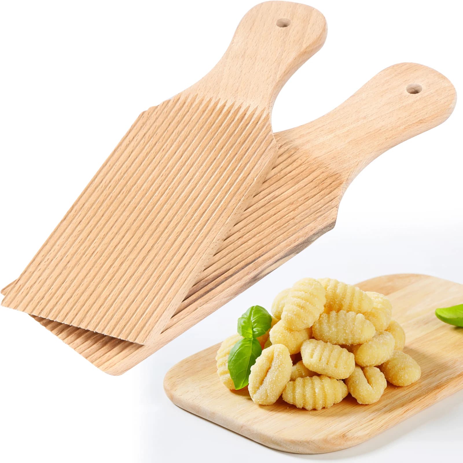Tagliere in Legno per Gnocchi, Utensile per Pasta con Manico, Superficie Scanalata a Spirale, Accessorio da Cucina