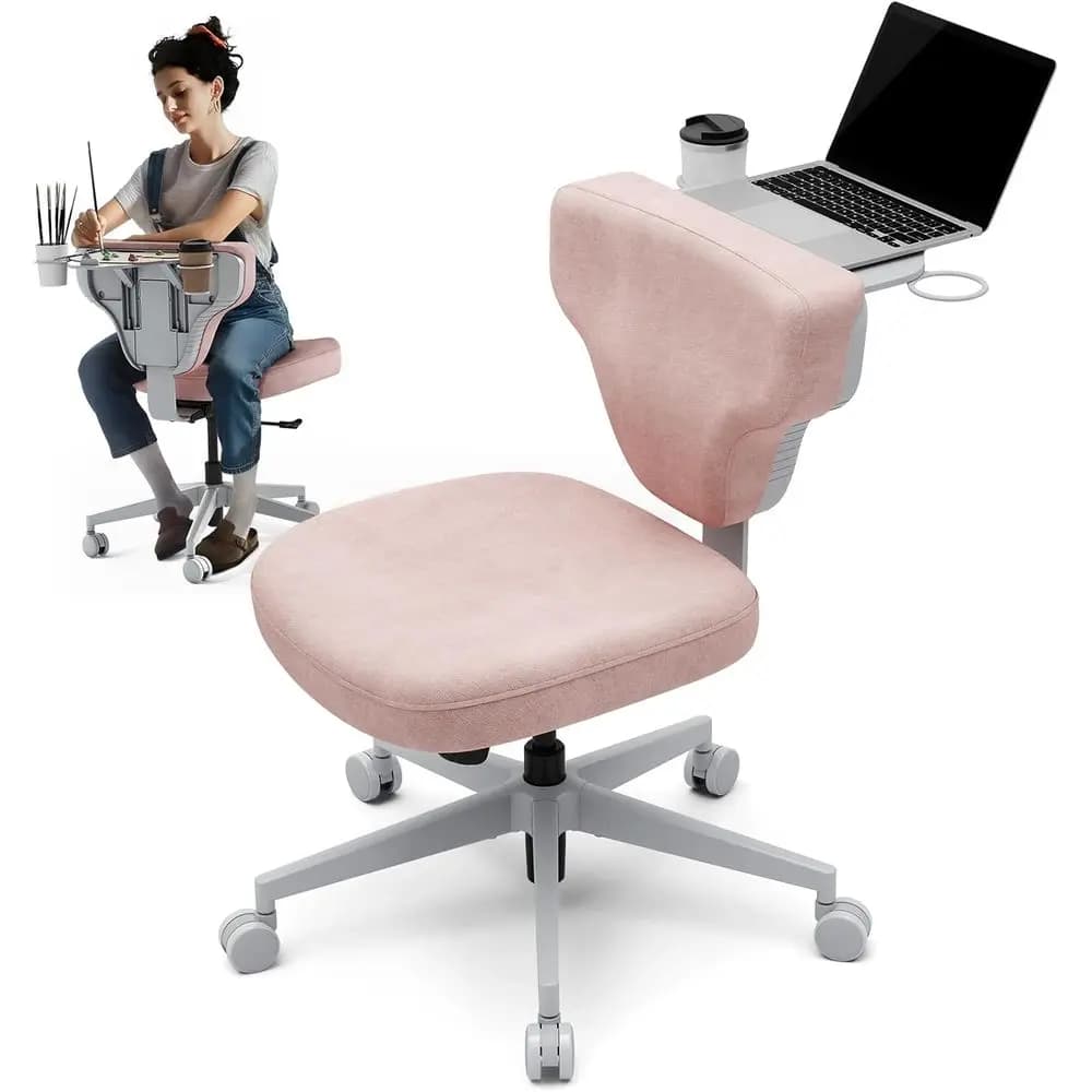 Sedia con gambe incrociate e supporto regolabile per laptop, per lavoro e tempo libero, rosa