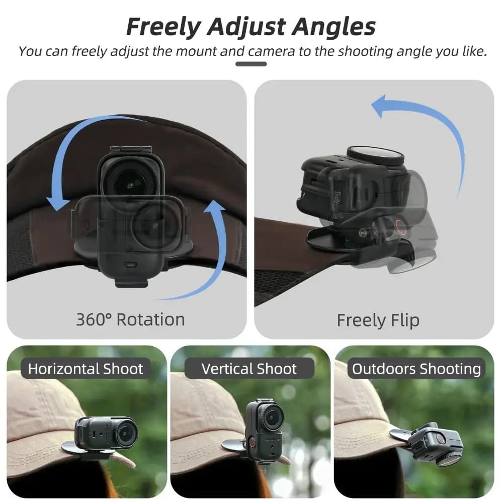 Supporto per clip per cappuccio per fotocamera a sgancio rapido Supporto per clip per cappello sportivo regolabile ruotabile a 360 gradi Stabile per DJI Osmo Nano